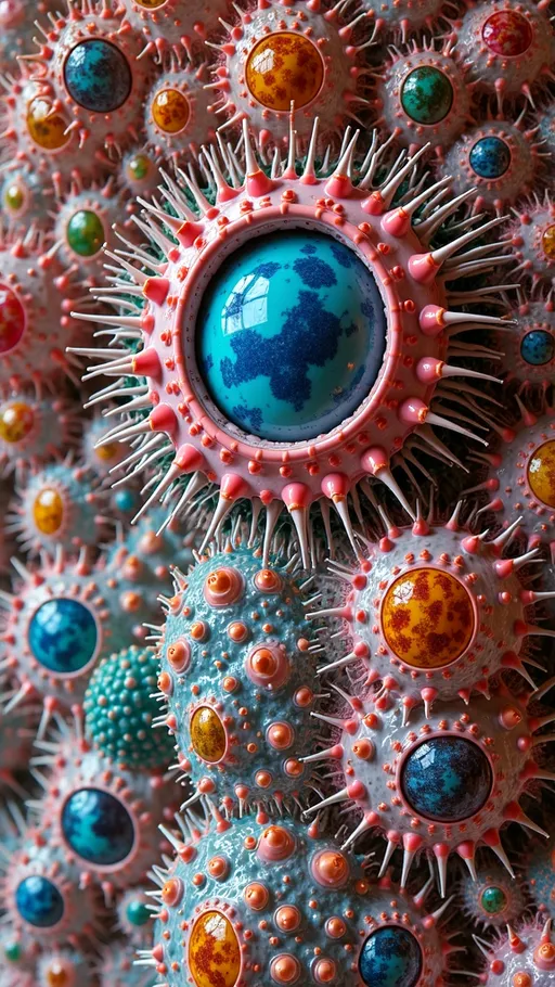 Prompt: an extremely hyper realistic ultra super textural weird trippy surreal psychedelic entity, white, translucent, clear, bright bright pastel colors, oil slick rainbow sheen effect, lots and lots of light, lots of crazy colorful compound psychedelic human eyes, rows of human teeth, fungus, atoms, diatoms,