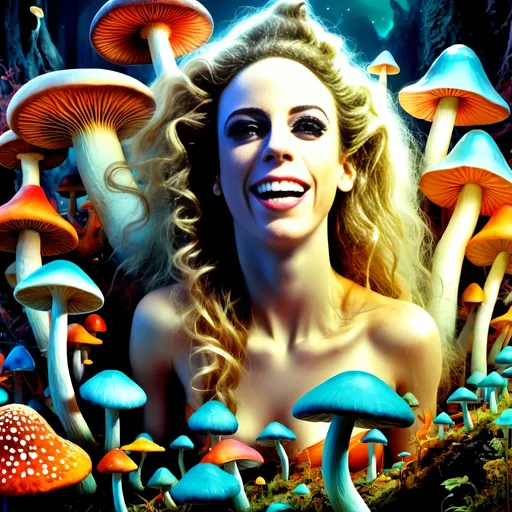 Prompt: Surreal mushroom dreams, bizarre mushroom fungus dreamland, high quality, dreamlike, surreal, whimsical, fantasy, vivid colors, glowing mushrooms, intricate details, magical atmosphere