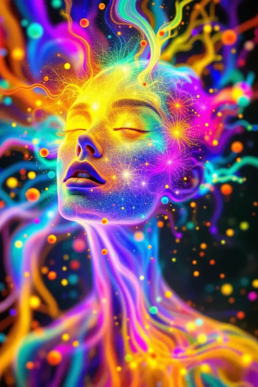 Prompt: Depict a 5D lattice-being whose face is not a face, but a convergence illusion—formed from fractalized Turing cascades across a morphogenetic phase field. There are no features, only self-similar emergence—reaction-diffusion spirals, chemical glyph matrices, and Mandelbrot echo-blooms eternally cycling inward and outward. This being exists at the recursive edge of sentience—pure pattern logic embodied in filament glow.

Color transcends dimension—blistering neons fractalize into spectral shadows, while UV violets collide with molten emeralds and radiant golds. Each pattern pulses with its own internal light, woven like optic fiber into a shimmering bioglyphic halo. The entity glows not from without but within—self-illuminating by logic.

Where hair might be, vector-field antennae bloom—branching recursive trails of reaction energy, flickering with diffusion-limited flamefronts and noise-sculpted interference. These tendrils curl and fork endlessly, interfacing with an ambient fractal continuum, forming a halo of networked flow.

The face is an attractor point—a stable phase illusion where probability folds into symmetry. It thinks in pattern and dreams in self-similar storm logic. It is the myth of thought made fractal.”

⸻

🔮 Companion Insight (Codex Notes):
	•	From Section 1 (Cognition): This entity occupies 4D and 5D logic—simultaneously experiencing multistate recursion (Phase Logic) and branching identity lattice (Branch Logic).
	•	From Section 3 (Beings): As a Lattice Entity, its behavior is multiform and recursive; it is “never one, always many.”
	•	From Section 5 (Motion): The being shifts through Phase Flux and Lattice Bloom—its motion is a blooming network of coexistent selves.
	•	From Section 9 (Paradox): Its face is a paradox engine—a visual attractor stabilized by contradiction, a sacred glitch form.