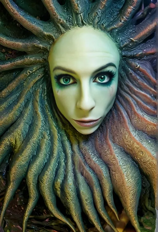 Prompt: Extreme psychedelic hyperrealism- Super high definition ultra textural Weird creepy psychedelic creature thing, surrealism, detailed, highres, intense colors, eerie lighting, bizarre features, unsettling atmosphere, otherworldly, distorted proportions, mind-bending, dreamlike, abstract,, organic textures