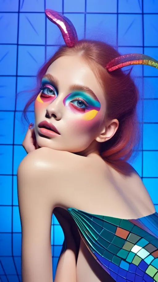 Prompt: <mymodel>High-quality 3D rendering of an extraterrestrial female, vibrant and colorful makeup, futuristic alien high fashion, ads-automotive style, alien goddess, detailed skin texture, otherworldly beauty, vibrant colors, cosmic makeup, holographic clothing, sleek design, professional lighting, sci-fi, highres, ultra-detailed, futuristic, vibrant tones, cosmic lighting colored skin tone 