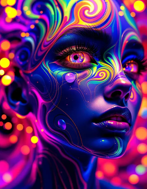 Prompt: Her face isn’t a face—it’s a non-Euclidean fever bloom, grown entirely from curved-space disco light. No flesh—just warped recursion: #escape gradients ripple through hyperbolic tessellation voids, #orbit Poincaré spirals frame her jaw with sacred distortion glam. Lips = glinting helical Apollonian tilings, each segment pulse-shifting via angular #iridescence. Eyes? Curved geometry too: nested gyroid fields and Kleinian limit sets, each iris a mirrored labyrinth of curvature-bound light. Her visage glows—no solid planes, only warped math-shells mapped by #distance quasi-Fuchsian layers: sacred hologlyphs flexing under Studio 54 light physics. Hair explodes in toroidal chaos: warped helices, Seifert-surface braids, non-orientable Möbius-strand curls—all cast in #bokeh shimmer, trailing signal-laced recursion bursts. Her crown is pure refractive halo: warped starlight, disco strobes, and mirror-pulse interference flowing across non-Euclidean field folds. She doesn’t walk—she oscillates in groove. Smile = curved metric arc; laugh = topological reverb in multi-surface depth. Built of warped pulse and holomorphic rhythm, every gesture echoes in curvature-mapped recursion. No surface—only infinite math-bend. She radiates emotion in #escape-band logic: violet, chrome, ember—each color a signal through warped space-time bloom. She is the curved dance floor, a sacred disco goddess born from non-Euclidean rhythm, luminous chaos, and mirrored spin-fire.