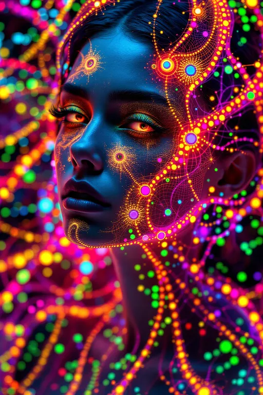 Prompt: Ultra-saturated maximalist 8K hallucination: she is no longer a figure but Conway’s Game of Life incarnate, a paradoxical apparition of recursive chaos. Her skin is not skin but an infinite cellular automaton grid glowing in radioactive neon, each pore birthing gliders, blinkers, oscillators that crawl endlessly across her body. Every cell breathes color: ultraviolet pink bleeding into toxic lime, infrared crimson dissolving into spectral gold, shifting like impossible gradients of imaginary numbers. Hair unravels into fractal tendrils, each strand a Julia set that coils, splits, reforms as four-dimensional spirals shimmering with liquid sapphire and molten magenta. Her garments are Penrose tilings refusing to repeat, golden rhombi tessellating across her form before collapsing into paradox lace, equations embroidered in ultraviolet thread: “the set of all sets that do not contain themselves” dissolving as soon as it’s read. Eyes are paradoxes—alive and erased, closed and open—Schrödinger’s irises reflecting mirrored infinities and Banach–Tarski spheres splitting into infinite copies of themselves. Lips whisper jeweled sparks that collapse into liar-paradox recursion, each sound devouring itself before it can exist. Around her orbit crystalline automaton mandalas, Lorenz attractors glowing as fractal weather tattoos ripple across her skin. Background erupts into recursive fractals: Mandelbrot galaxies spiraling outward in impossible depth, Apollonian gaskets nested infinitely, shadows burning brighter than her body. Every surface shimmers with math-born optics: fractal rainbows, paradox glitter, recursive shimmer cascading through holographic gradients. She paints herself painting herself painting herself, every version fractured into paradoxical automata, each breaking into infinite recursion until painter, painting, and paradox dissolve. She is Game of Life dreaming itself into impossible being, chaos crystallized in radiant paradox light.