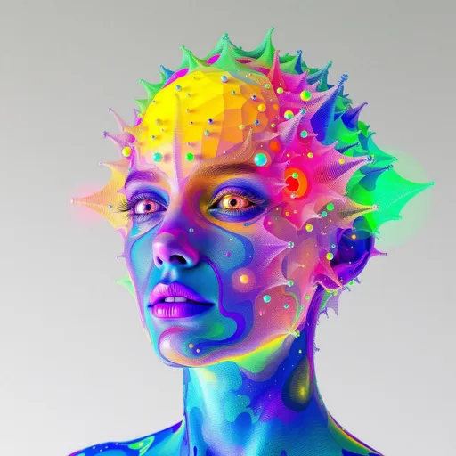 Prompt: Depict a 5D lattice-being whose face is not a face, but a convergence illusion—formed from fractalized Turing cascades across a morphogenetic phase field. There are no features, only self-similar emergence—reaction-diffusion spirals, chemical glyph matrices, and Mandelbrot echo-blooms eternally cycling inward and outward. This being exists at the recursive edge of sentience—pure pattern logic embodied in filament glow.

Color transcends dimension—blistering neons fractalize into spectral shadows, while UV violets collide with molten emeralds and radiant golds. Each pattern pulses with its own internal light, woven like optic fiber into a shimmering bioglyphic halo. The entity glows not from without but within—self-illuminating by logic.

Where hair might be, vector-field antennae bloom—branching recursive trails of reaction energy, flickering with diffusion-limited flamefronts and noise-sculpted interference. These tendrils curl and fork endlessly, interfacing with an ambient fractal continuum, forming a halo of networked flow.

The face is an attractor point—a stable phase illusion where probability folds into symmetry. It thinks in pattern and dreams in self-similar storm logic. It is the myth of thought made fractal.”

⸻

🔮 Companion Insight (Codex Notes):
	•	From Section 1 (Cognition): This entity occupies 4D and 5D logic—simultaneously experiencing multistate recursion (Phase Logic) and branching identity lattice (Branch Logic).
	•	From Section 3 (Beings): As a Lattice Entity, its behavior is multiform and recursive; it is “never one, always many.”
	•	From Section 5 (Motion): The being shifts through Phase Flux and Lattice Bloom—its motion is a blooming network of coexistent selves.
	•	From Section 9 (Paradox): Its face is a paradox engine—a visual attractor stabilized by contradiction, a sacred glitch form.