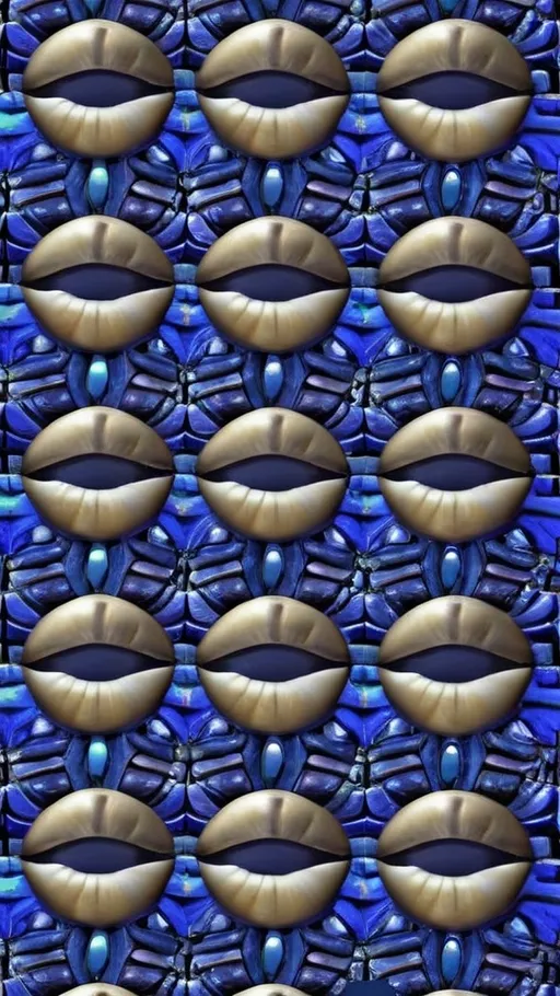 Prompt: Create an extremely hyper-realistic, ultra super textural, weird, trippy, surreal, psychedelic eyes/teeth/mouth pattern/design based on “Hemitrichia serpula” & “op art tiling” with lots of human eyes (crazy colorful compound psychedelic), rows of human teeth, human lips, and tongues. 

- **Colors**: determined by the natural properties and expressions of the elements (& their isotopes), raw rough minerals, and metals: Nickel (Ni), Tanzanite, Feldspar, Pectolite, Lazurite,  Indicolite, “Hemitrichia serpula”

**Shapes and forms**
- “Hemitrichia serpula”
-other shapes determined by the natural properties and expressions of the elements (& their isotopes), raw rough minerals, metals, and biological organisms: diatoms, Nickel (Ni), Tanzanite, Feldspar, Pectolite, Lazurite, Indicolite

- **Textures**: Derived from any/all elements (& their isotopes), minerals, metals, crystals, organic things mentioned in this prompt: “Hemitrichia serpula” Nickel (Ni), Tanzanite, Feldspar, Pectolite, Lazurite, Indicolite

**Composition and Layout**:
- a pattern/design based on the “Hemitrichia serpula”

**Lighting**
- lots and lots of bright shining reflective light


**Detail and Atmosphere**:
- Extreme hyperrealistic sharp high detail high definition organic and mineral textures
- Psychedelic, weird, odd, surreal atmosphere
- Frozen in time

**Additional Elements**:
- extra rows of teeth, lips, many eyes, “Hemitrichia serpula”, Aventurescence, Chatoyancy
