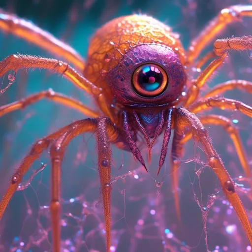 Prompt: <mymodel>extremely hyperrealistic extremely high textural beautiful female sentient spider entity, arachnid woman,8 eyes, humanoid, human woman with spider features,  iridescent, translucent, bright pastel colors, lots of light, extreme organic textures,
Arachnid, cephalothorax, abdomen, pedipalps, chelicerae, fangs, spinnerets, silk glands, book lungs, tracheae, exoskeleton, cuticle, setae, eyes, ocelli, tarsus, metatarsus, tibia, patella, femur, trochanter, coxa, prosoma, opisthosoma, carapace, sternum, labium, maxillae, venom glands, web, orb-weaver, tarantula, wolf spider, jumping spider, huntsman spider, recluse spider, widow spider, funnel-web spider, trapdoor spider, crab spider, lynx spider, cellar spider, orbiculariae, mygalomorphae, araneomorphae, lycosidae, salticidae, theraphosidae, araneidae, pisauridae, thomisidae, oxyopidae, pholcidae, sicariidae, loxosceles, latrodectus, atrax, hadronyche, ctenizidae, gasteracantha, argiope, nephila, tetragnatha, uloboridae, agelenidae, amaurobiidae, dictynidae, eresidae, filistatidae, gnaphosidae, hersiliidae, miturgidae, oecobiidae, philodromidae, scytodidae, segestriidae, sparassidae, theridiidae, titanoecidae, uloboridae.