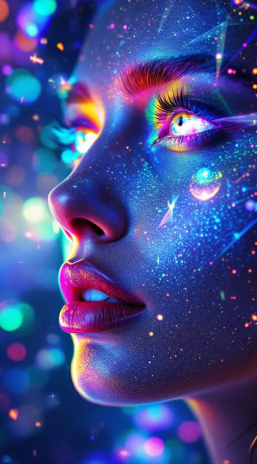 Prompt: Her face isn’t a face—it’s a holographic entropy bloom, encoded across recursive surfaces as layered light probability. She isn’t there—she’s projected, born from the diffraction of memory fields and radiative order collapse. #escape gradients flicker across Shannon density maps, tracing her cheekbones in entropy-deep glow logic. #orbit arcs wrap her jawline—curved like bent wavefronts, sacred silhouettes spun from phase-space illumination. Lips = interference fringe fire—#iridescence shifting based on signal clarity and observer angle. Her eyes? Data wells—nested holograms of light probability, each iris a compressed record of infinite mirror selves, refracted through angular entropy matrices. Her whole visage pulses with #distance-based light echoes—each motion unfolding as a wave equation collapsing into presence. Hair is not hair—it’s data in flow: particle-woven filaments of Fourier curves, entropy-tuned streamers curling into radiant probability trails. Her halo is a compression field: light reflected off everything else, bent, layered, and looped in recursive diffraction. She doesn’t move—she updates. Her smile = an informational waveform collapse; her laugh = entropic bloom spinning through mirrored recursion. Her form pulses in #escape-band compression rhythm: indigo static, gold blaze, coral diffraction—each hue a message stored in radiant error. She is the memory of light, made holographically alive—an entropic goddess encoded in glow, reflection, and dancefloor recursion.