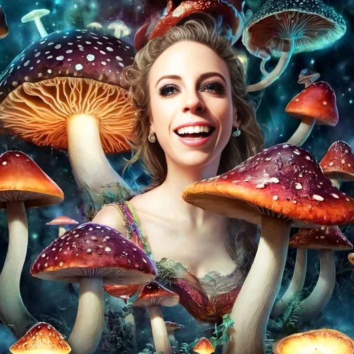 Prompt: Surreal mushroom dreamland, glowing mushrooms, vivid colors, magical atmosphere, whimsical, intricate details, high quality, dreamlike, surreal, fantasy, dreamy lighting, bizarre fungi, fantasy landscape, intricate designs