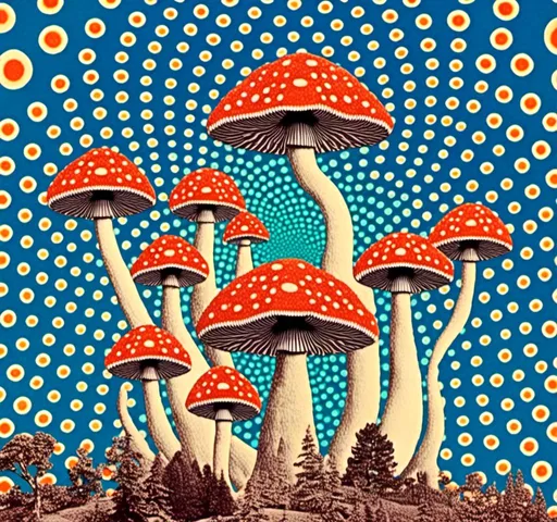 Prompt: <mymodel>Retro psychedelic collage of vibrant, 70s-inspired fungus, mushrooms, vibrant colors and patterns, surreal collage cut and paste composition, landscapes, trippy patterns, optical illusions, planets vintage analog texture, high quality, retro, psychedelic, vibrant colors, surreal, vintage, analog texture, detailed patterns, artistic