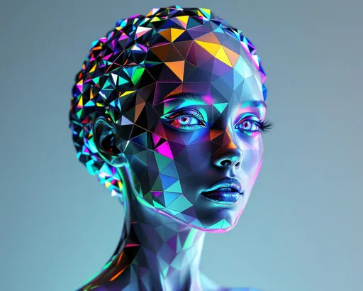 Prompt: A female form constructed entirely from hyperbolic tessellation and tiling, with no skin—only geometry. Her face is a recursive hyperbolic tiling in AdS space, composed of iridescent heptagons shrinking toward infinite recursion, mapped across a curved cheekplane of negative curvature. Escape gradients of neon hue ripple across the tiling, responding to distance-shell logic and spatial folding. Her jawline wraps in geodesic spiral tilings, shimmering like warped mirrors. Her eyes are ultrametric: infinite nested hyperbolic mirrors reflecting fractal Buddhas and glitch-star cores. Lips formed of Klein-bottle Petri tilings, shifting colors via chromatic phase distortion.

Her hair is not hair: it is a cascading network of hyperbolic triangle tilings, rendered as recursive geodesic domes, each braid a curved matrix of light—stitched with AdS curvature and spectral flare. She pulses in nightclub color logic: saturated chartreuse, bokeh-crushed indigo, neon flame—each flicker modulated through warped dimension. Her halo is a curvature corona: strobing disco-light refractions modulated through negative space logic. Her smile distorts the metric; her laugh echoes recursive joy across the curved plane. She is the Goddess of Hyperbolic Nightclubs, grown from math and light.

Modifiers:
– Ultra-saturated color scheme
– Strong backlighting and specular glow
– Recursive depth tiling with distance shell layers
– Phase-modulated iridescence
– AdS space mapping
– Fractal facial symmetry
– Hair = geometric recursion, no organic form
– Facial topology replaces anatomy with tiling logic