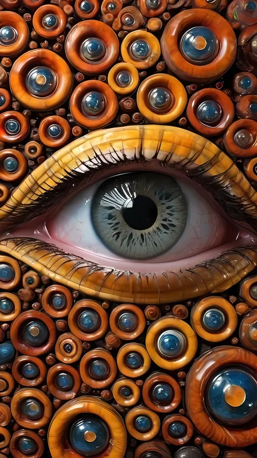 Prompt: Create an extremely hyper-realistic, ultra super textural, weird, trippy, surreal, psychedelic eyes/teeth/mouth pattern/design based on “Fibonacci Spirals” & “op art tiling” with lots of human eyes (crazy colorful compound psychedelic), rows of human teeth, human lips, and tongues. 

- **Colors**: determined by the natural properties and expressions of the elements (& their isotopes), raw rough minerals, and metals: Molybdenum (Mo), Sphalerite, Orpiment, obsidian, sulfur, Heliodor

**Shapes and forms**
- main form: “Fibonacci Spirals”
-other shapes determined by the natural properties and expressions of the elements (& their isotopes), raw rough minerals, metals, and biological organisms: Molybdenum (Mo), Sphalerite, Orpiment, obsidian, sulfur, Heliodor

- **Textures**: Derived from any/all elements (& their isotopes), minerals, metals, crystals, organic things mentioned in this prompt: “Fibonacci Spirals”, Molybdenum (Mo), Sphalerite, Orpiment, obsidian, sulfur, Heliodor

**Composition and Layout**:
- a pattern/design based on “Fibonacci Spirals”

**Lighting**
- lots and lots of bright shining reflective light


**Detail and Atmosphere**:
- Extreme hyperrealistic sharp high detail high definition organic and mineral textures
- Psychedelic, weird, odd, surreal atmosphere
- Frozen in time

**Additional Elements**:
- extra rows of teeth, lips, many eyes, “Fibonacci Spirals”, Aventurescence, Chatoyancy
