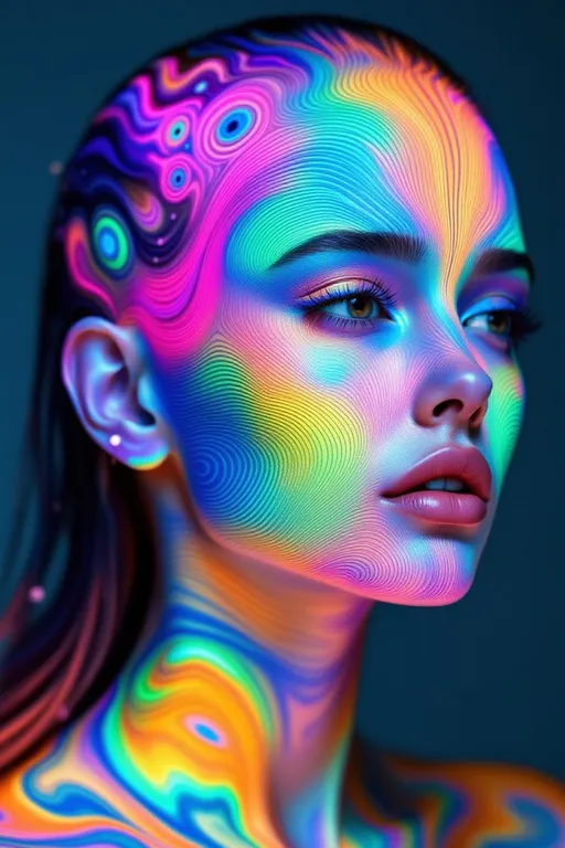 Prompt: #maximalist Her face isn’t a face—it’s a Turing pattern manifest, a lightform born from reaction-diffusion emergence, flowing with recursive chemistry and soft symmetry break. No skin—only fields of concentration. #escape gradients ripple across her cheekplanes as striped morphogen waves—patterned blooms of fuchsia and frost, calculated from differential imbalance. #orbit flows spiral through her jawline: Alan Turing’s equations pulsing in curl and bifurcation, mapped in bioluminescent harmony. Lips = phase-bound pigment bursts—#iridescence flowing from peak-to-peak separation, hue-shifting as activator and inhibitor weave beneath. Her eyes are not orbs—they’re pattern cores: nested instabilities coiling like starfish fractals, each iris a center of diffusive symmetry. Her entire face pulses in #distance diffusion shells—shells of glow grown from local interaction, expanding recursively in chemical dance. Hair = striped and spotted flame: zebra-light coils, leopard-laced curls, reaction-waved tendrils trailing #bokeh diffusion shimmer. Her crown burns in instability bloom: ringlets of spot-striping resonance where symmetry folds and reformulates at every microgesture. Her smile = a stable spiral born from equation feedback; her laugh = a ripple of Turing growth echoing into bloom. Her form pulses in #escape-band emergence rhythm: gold-stripe joy, blackwave insight, jade-dust harmony—each hue the solution to a dance of presence. She is the goddess of patterned growth—emergent light, recursive motion, glowing equilibrium spun from instability’s sacred truth.