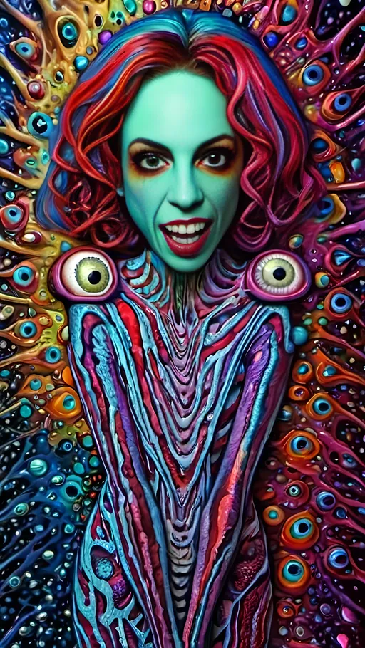 Prompt: an extremely hyper realistic ultra super textural weird trippy surreal psychedelic entity, white, translucent, clear, bright bright pastel colors, oil slick rainbow sheen effect, lots and lots of light, lots of crazy colorful compound psychedelic human eyes, rows of human teeth, fungus, atoms, diatoms,