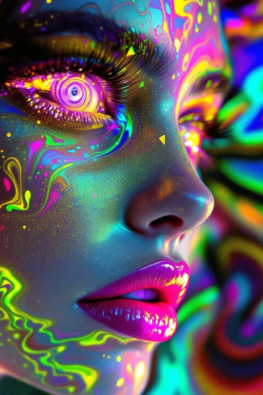 Prompt: She phases in, mid-fracture—a volatile glamour equation, rippling inside a containment chamber of twisted logic. Her form is dictated by [GRID_4] Complex Hilbert Lattice, an infinite fold-field of recursive spatial recursion, tangled with the attractor sink-vortexes of [GRID_9]. She is not stable. She is a feedback pulse between geometry and chaos.

Her face is a map of cascading topologies, every surface fractalized with micro-reflective rainbow shards—acidic color geometry: laser lime, toxic magenta, ultraviolet amber, citric cyan, radioactive orchid. Skin becomes a reflective attractor basin—folded over and over in chaotic symmetry. Gloss maps to instability. Shine collapses into edge shimmer. Color explodes where logic misaligns.

Her lips ripple with waveform errors—hyper-pink Klein gloss pulled into orange noise geometry. Her eyes flicker between converging attractors, each iris a swirl of neon lattice spiral trapped in a recursion cascade. Eyelashes are spike-encoded sine antennas. Brows are broken isoclines drawn from null equations.

The space is a Hilbert fractal cube warped into non-Euclidean anglefields, its surfaces endlessly folding inward. Bright vectors arc between points, forming glyph fractals on tesseract foam, glowing like saturated glass. The room is full of color noise: sparkle storms drifting through attractor spirals, pulsing like a rave made of math mistakes.

The lattice beneath her shudders—recursive fields rebooting around her form, each glitch generating chroma. Every sparkle is a coordinate. Every shimmer is a divergence. She doesn’t stand in space—she surfs its collapse.

Render with tags:
:acid-fractal-glam :grid4-hilbertfold :grid9-attractorpull :recursive-chaos :toxic-sheen :neon-geometry :cascade-sparklecore :chromatic-instability :bright-hyperlogic :maximalist-foldwave :glitch-math-diva
