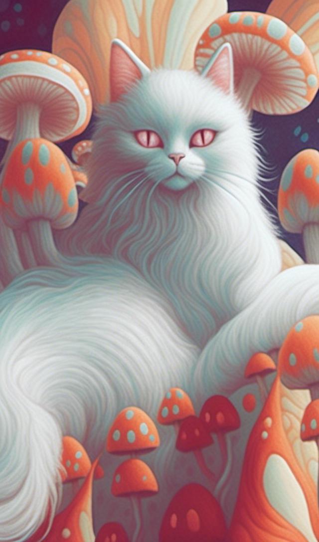 Prompt: <mymodel>White cat princess with flowers and mushrooms, digital painting, pastel colors, fantasy, detailed fur with soft highlights, elegant and regal posture, magical forest setting, high quality, fantasy, digital painting, pastel colors, princess, elegant, detailed fur, magical, regal, flowers, mushrooms, fantasy setting, high quality