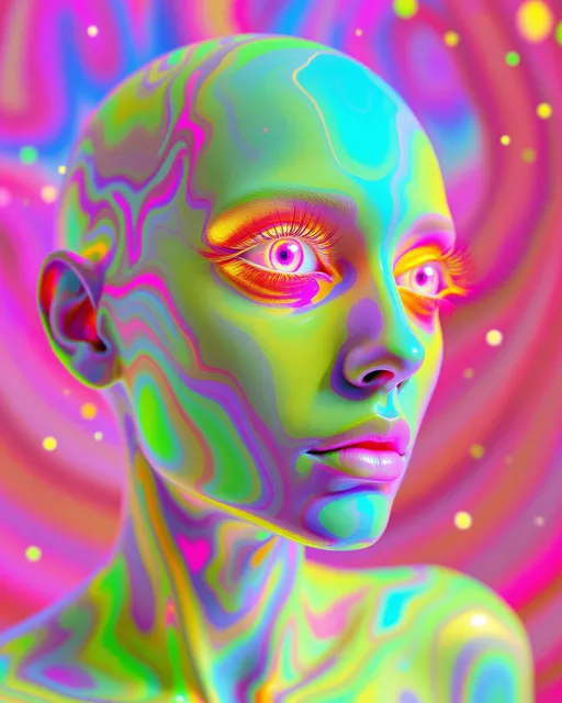 Prompt: A maximalist candy-void glowing lemon-fire, coral-glow, lilac-sheen, aqua-haze, neon-strawberry, pastel-cyan. Surfaces shine w/ holographic nacre, polarized glass, rainbow-diffraction candy gloss. It is comedy through impossibility.

Eyes multiply into paradox jokes: one eye states “I do not exist,” the next denies the first, the third reflects both, the fourth vanishes. Noses spread across tessellated hex fields, cartilage reappearing in geometries where none should be. Mouths blossom into paradox laughter, jaws tiled in Escher grids, every smile unfinished yet eternal. Cheekbones branch into Newton fractals, surfaces spiraling into unpredictable pastel basins. Ribs coil into Pisano-period loops, candy-bone Fibonacci mod cycles repeating in strange integers. Lungs disperse into Lévy dust, fractal breathing scattered into nothing. Veins knot into recursive knots, paradox circulations tied without release. Hair unspools into Gosper islands, curls fractalizing into pastel archipelagos of strands.

Background dissolves into carnival recursion: Ferris wheels split into mirrors that reflect rollercoasters that collapse into lungs, pastel skies tessellated into Escher infinities.

It laughs at itself by contradicting itself, multiplies until unity collapses, recursive carnival paradox without resolution.