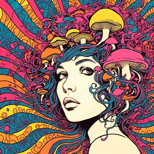 Prompt: <mymodel>Psychedelic poster art of a girl, vibrant colors, trippy visuals, surreal mushrooms, high-quality, detailed illustration, psychedelic, poster art, vibrant colors, surreal, girl, mushrooms, trippy visuals, detailed, professional, surrealistic lighting