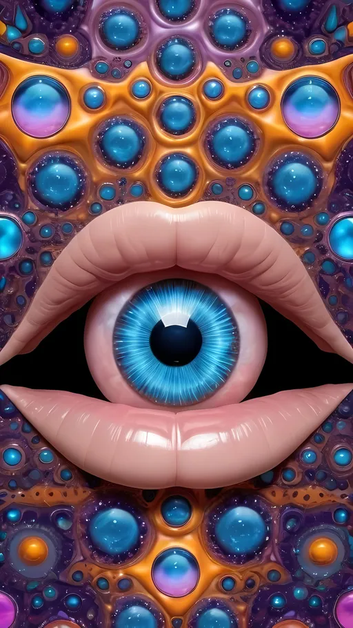 Prompt: Create an extremely hyper-realistic, ultra super textural, weird, trippy, surreal, psychedelic eyes/teeth/mouth pattern/design based on Mandelbrot & “Op Art tiling” with lots of human eyes (crazy colorful compound psychedelic), rows of human teeth, human lips, and tongues. 

- **Colors**: determined by the properties and expressions of the elements (& their isotopes), minerals, and metals: opal, moonstone, amethyst, rose quartz, Platinum (Pt)

**Shapes and forms**
- Mandelbrot 
- "Op Art tiling" 
-other shapes determined by the natural properties and expressions of the elements (& their isotopes), minerals, metals, and biological organisms: opal, moonstone, amethyst, rose quartz,  Platinum (Pt)


- **Textures**: Derived from any/all elements (& their isotopes), minerals, metals, crystals, organic things mentioned in this prompt: opal, moonstone, amethyst, rose quartz, Platinum (Pt)

**Composition and Layout**:
- a pattern/design based on the Op Art tiling & Mandelbrot 

**Lighting**:
- lots of bright light
- Iridescence

**Detail and Atmosphere**:
- Extreme hyperrealistic sharp high detail high definition organic and mineral textures
- Psychedelic, weird, odd, surreal atmosphere
- Frozen in time

**Additional Elements**:
- extra rows of teeth, lips, many eyes, Op Art tiling, Mandelbrot, Iridescence
