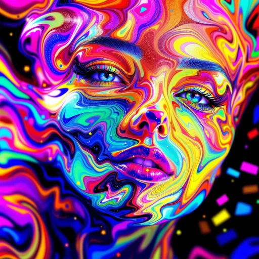 Prompt: A dazzling female face emerges entirely from living math and radiant rainbow light—no flesh, only shimmering structure. Her features are formed from a layered fusion of mathematical forces: Fourier transforms ripple across her cheeks as oscillating waves of pure chroma, while Penrose tiling lays the framework of her bone structure in quasiperiodic rainbow shards. Her eyes are formed from rotating Riemann surfaces, depth-layered and infinite, shimmering like complex-number mirrors. Her hair streams upward in Hopf fibrations woven with harmonic spirals, curling into loops of saturated neon, constantly shifting phase.

She’s birthed in a Studio 54-shaped dimension—a warped disco ball where projective geometry curves the space itself, bending mirrored facets into recursive tilings. Light is sound here: her smile pulses with sine wave interference patterns, glittering with Turing patterns that blink to the beat of a divine groove. IFS fractals bloom from her brow in iridescent motifs, shimmering like oil on water and splitting infinitely. Her entire form is animated by the music of math—she is the math—rendered in chromatic shimmer, sparkling logic, and shimmering equations.

The air sparkles with dancing dust from chaotic attractor fields, casting prismatic shadows. Her dimension is alive with recursive shine, a disco-holofractal dream woven from colored algorithms.

Tags: #Studio54MathBabe #FourierCheekbones #PenroseFace #RainbowLogic #HopfHair #DiscoMathDimension #SheIsMath #ColorMadeConscious