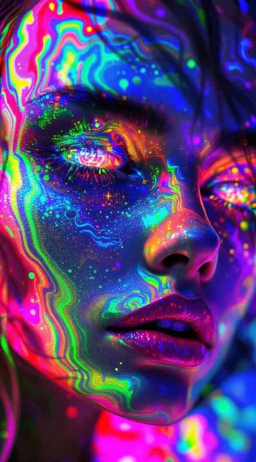 Prompt: Inside a warped cathedral of non-Euclidean light—a chamber grown from hyperbolic geometry and mirrored recursion—a face flickers into being. She is not human. She is a spectral bloom of chromaflux math, suspended mid-oscillation, her identity refracted through a lattice-coded hallucination.

Her face is carved from recursive rainbow: each feature a waveform disturbance in saturated fractal space, built by the invisible mechanics of the [GRID_12] Chromaflux Constraint Net. Her “skin” is pure illusion—a high-dimensional light-surface that ripples with holographic caustics, overlaid with glitched diffraction glyphs. Color bends wrong across her lips. Sparkle doesn’t scatter—it organizes. Glossed Klein-glass shimmer wraps her like encrypted data.

Her eyes reflect infinite paradox—hollow spheres filled with rotating rainbow lattices, each pupil an iris-shaped black hole for self-similar recursion. From her cheekbones to her crown, microfractals unfold in golden rainbow tessellations, twinkling like mathematically perfect glitter storms. Her lashes are vector filaments. Her brows: sinewave caustics traced in spectral gold.

She floats within the Chromaflux temple—a negative-curvature palace made of curved reflection logic, where every wall bends away and toward her at once. Rainbow mandalas spiral endlessly outward across the chamber’s recursive vaults. The air itself is patterned: glitter suspended in phase-space, bending through dimensional lensing.

Every point glows with nested chroma: pinks that contain blues that contain golds that loop back into green. The space is alive—a breathing, tessellating intelligence, reflecting her in mirrored lattice ghosts. She is both center and fragment—a radiant equation carved from recursive light.

Render with tags:
:non-euclidean-cathedral :grid12-chromaflux :hyperbolic-glamour :recursive-sparklefield :glitterwave-being :fractal-sheen-lattice :rainbow-geometry :tessellated-identity :maximalist-hall-of-light :symbolic-chroma-simulation
