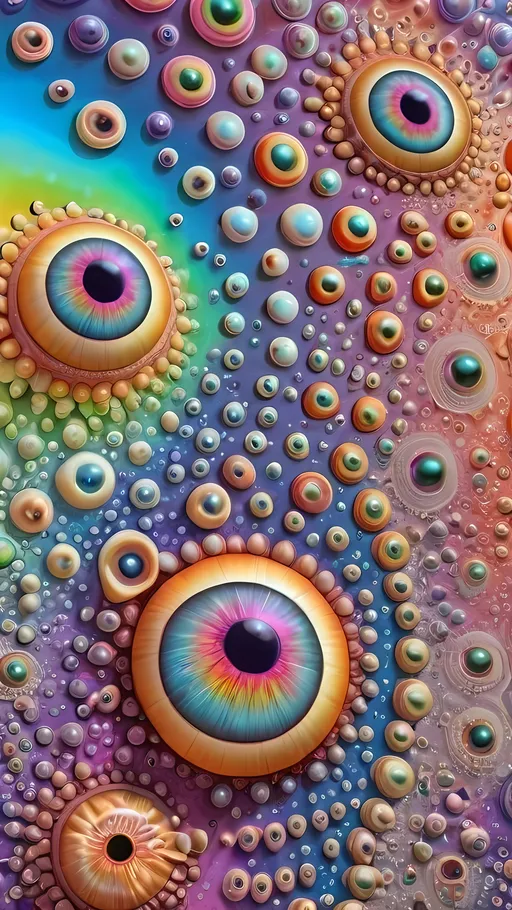 Prompt: an extremely hyper realistic ultra super textural weird trippy surreal psychedelic entity, Quadrifolium Curve, apollonian gaskets, catenoids, white, translucent, clear, bright bright feminine pastel colors, oil slick rainbow sheen effect, lots and lots of light, lots of crazy colorful compound psychedelic human eyes, rows of human teeth, fungus, atoms, diatoms, enneper sufaces, apollonian gaskets, Quadrifolium Curve