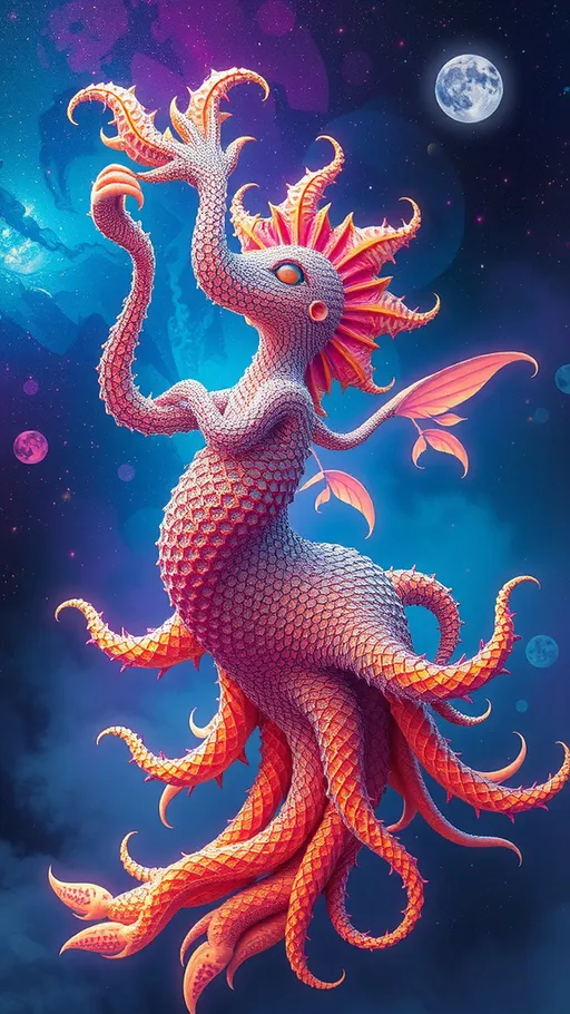 Prompt: A strange surreal beautiful flowing lithe interdimensional psychedelic entity/creature, made of fractal geometry, existing in many dimensions simultaneously, melting from one dimension to the next, phasing in and out of reality, inter dimensional fractal geometry come to life, psychedelic, trippy, weird, but beautiful, 