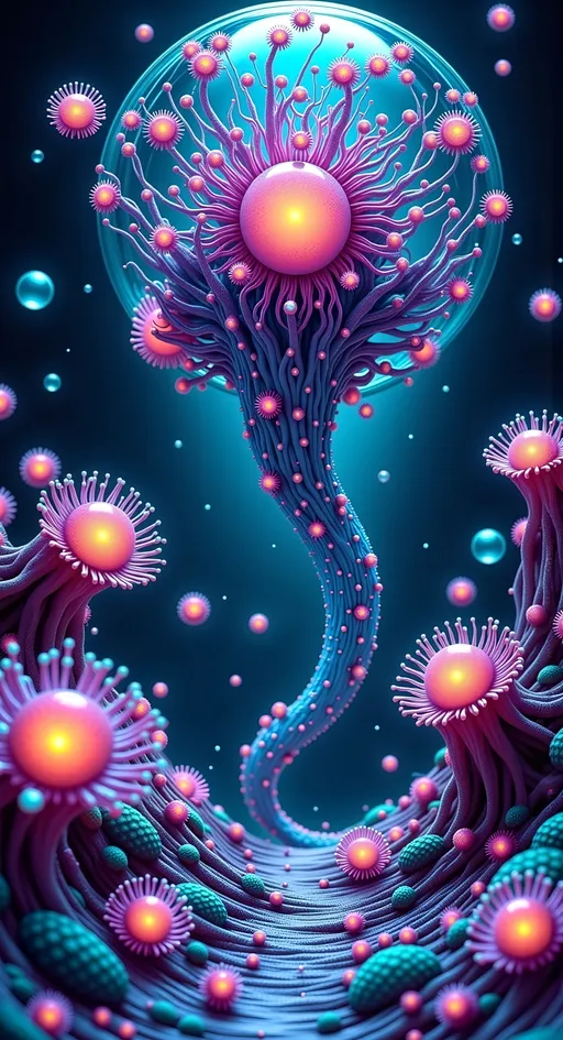 Prompt: A hyperrealistic, surreal scene blends nature, mathematics, and quantum phenomena into a kaleidoscopic spectacle. At its core is the Hénon Map, swirling in psychedelic colors that challenge perception.

Moire Patterns create dynamic visuals with bold colors, giving an illusion of depth and motion. Actinomma radiolarians glow with luminescence, casting intricate shadows.

Quantum Hall Fluids shimmer with mysterious energy, while Globigerina bulloides diatoms add whimsy, floating gracefully and creating a surreal dance of light and shadow.

Quantum Superposition is visualized as a shimmering cloud of potential realities. Quantum Chromatic Numbers twist in mathematical elegance.

This universe is a vibrant symphony of color and wonder, inviting exploration into a realm where nature's laws are rewritten in a surreal dance of creativity.