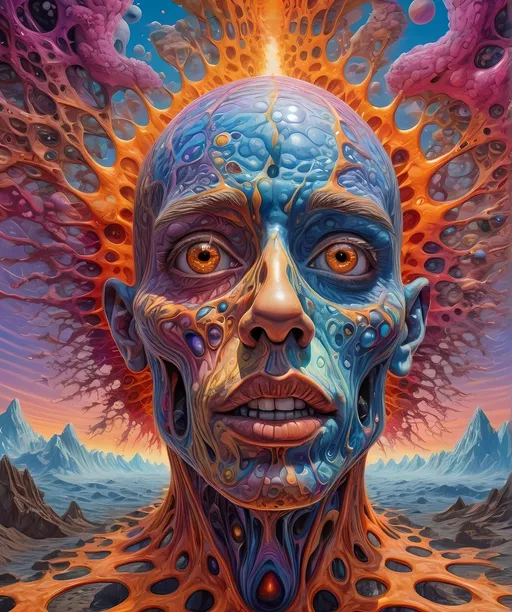 Prompt: Extreme psychedelic hyperrealism- Super high definition ultra textural Weird surreal depiction of ego death, melting into fractals, multidimensional geometric shapes, surrealism, detailed, highres, intense colors, eerie lighting, bizarre features, unsettling atmosphere, otherworldly, distorted proportions, mind-bending, dreamlike, abstract,, trippy psychedelic ultra detailed textures