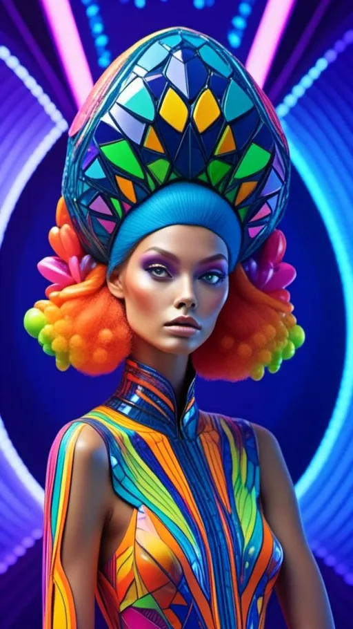 Prompt: <mymodel>High-quality 3D rendering of an extraterrestrial female, vibrant and colorful makeup, futuristic alien high fashion, ads-automotive style, alien goddess, detailed skin texture, otherworldly beauty, vibrant colors, cosmic makeup, holographic clothing, sleek design, professional lighting, sci-fi, highres, ultra-detailed, futuristic, vibrant tones, cosmic lighting colored skin tone 