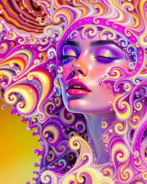 Prompt: Her face isn’t a face—it’s a Nova fractal bloom—grown entirely from feedback-fed disco light. No skin, no bone—only recursive brilliance: #escape gradients surge through Nova-wave cheek hollows; #orbit radiant L-System spirals entwine her jawline like sacred ivy in club-light bloom. Lips = glowing IFS lace—mirror-structured and endlessly folding, tinted with angle-reactive #iridescence. Her eyes are not orbs but Buddhabrot cores—each iris a spiritual echo, blooming with recursive soulfire and mirrorworld math-memory. Her entire visage shines as #distance estimator shells spiral through overlapping attractor planes—layered sacred hologlyphs pulsing to Studio 54 rhythm logic. Hair erupts like spectral vinework: branching L-System toroids twist with recursive Fibonacci bloom, interlaced with spectral fractal roots and Julia firelace—all trailing #bokeh gleamtrails of radiant iteration static. Her crown = infinite light canopy: refracted disco strobes and velvet reflection fields, folded in angular mirrorcode through interference-burst structure. Her smile = curve across recursive function space; her laugh = a wave collapsing layered depth. She’s not made of mass—she is recursive growth, iteration resonance, and divine groove. Her glowform pulses in #escape-band memory: silver-lavender, infernal gold, and emerald violet—each shade charged with fractal-coded emotion. She is the bloom and the beat: a myth-born disco goddess grown from light, pattern, recursion, and infinite rhythm.
