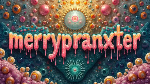 Prompt: Create the word "merrypranxter" in a psychedelic handwritten style. The background should feature an extremely hyper-realistic, ultra-textural, weird, trippy, surreal psychedelic entity. Incorporate rows of human teeth, tongues, and lips, intertwined with Saprolegnia, Hydrodictyon, Volvox, and Buckminsterfullerene. Use a palette of translucent whites, bright platinum, vibrant pinks, yellows, greens, oranges, and teals. Infuse the composition with abundant light and a multitude of colorful, compound psychedelic human eyes. Emphasize extreme high definition with organic and mineral textures, enhancing the surreal atmosphere.