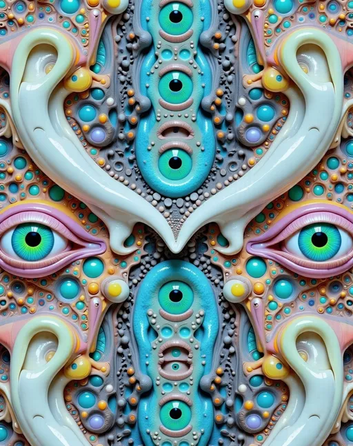Prompt: In this vibrant, surreal landscape, text- "merry" stacked over “pranxter”, emerges as the central focus, seamlessly integrated into the scene. These names appear as if formed from a swirling, translucent mist, glowing with bright white hues that shimmer with an oil sheen effect. The letters are a kaleidoscope of pinks, purples, oranges, greens, teals, yellows, and blues, creating a rainbow that dances across the surface.

The backdrop is a mesmerizing tapestry of mathematical patterns, where Mandelbrot fractals and geometric shapes intertwine, echoing complex equations. Silver elements weave through the scene, their metallic sheen reflecting the vibrant colors around them, forming intricate lattice structures that add elegance and complexity.

Embedded within this surreal landscape are clusters of quartz crystals, their facets catching the light and refracting it into a dazzling array of colors. The quartz formations rise like crystalline mountains, etched with iridescent patterns that pulse with life. Interspersed among them are nodules of pyrite, their golden surfaces glinting in the light, adding earthy warmth.

Floating gracefully through this dreamlike environment are diatoms, their intricate, glass-like shells reflecting the vibrant colors. These microscopic wonders add a layer of delicate complexity, reminiscent of intricate lacework.

To round out this trippy vision, elements of fluid dynamics are introduced, with swirling currents and eddies of color flowing seamlessly through the scene. These fluid patterns create a sense of movement and life, as if the entire image is in perpetual transformation.

Amidst this vibrant chaos, "merry” & “pranxter" remains a focal point, intertwined with natural elements and mathematical motifs, as though born from the essence of this fantastical world. Their seamless integration highlights their importance, making them a central, unifying element in this kaleidoscopic vision.