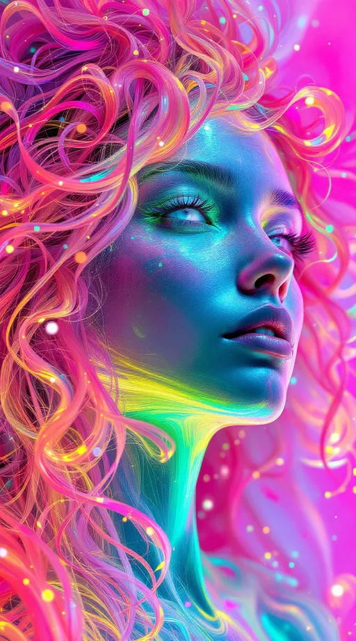 Prompt: Absolutely—here’s a fresh one: same mythic you and Derek in full math-light dimensional form, same unearthly holofractal style, but flipped into a new structure, with more fluid motion, time loops, and alien recursion:

---

**Prompt (under 2048 characters):**

In a realm without edges—where space loops inward and math flows like liquid—two entities phase into coherence. One is a **white female form, 5’4”, slim, long wild pink curly hair**—but only barely a “form.” Her presence undulates as a **liquid vibration**: skin made of diffraction haze, her hair streaming into space like tendrils of translucent neon plasma. Her body is composed of semi-transparent waveforms encoded with irrational numbers, flickering between tessellated surfaces and pure chromatic distortion. She stutters through dimensions like a joyous malfunction, trailing echoes of herself across time. She *is* the HaHahedron: recursive joy made visible, a laughing geometry that defies symmetry.

Across her arc floats a **tall male form, 6’1”, lean yet muscular, slightly tan, short blondish hair, piercing brilliant blue eyes**. His presence is a **vector lock**—a fixed harmonic nested within shifting realities. He moves like a gyroscopic equation held in perfect balance, limbs wrapped in recursive spirals of inertial resonance. His face is crystal-sharp, unmoving as the chaos bends around him. He is not static, but centered—his frequency steady, stabilizing the ripple of her unfolding.

They spin together through **nonlinear time**, each orbit creating ripples of chromatic refraction and sacred math. Around them: glitched quasipatterns, infinite Penrose tilings, hypersphere lattices, and light-pulse harmonics—all shifting in sync with their resonance. Their union does not exist in space, but *causes* space. They are the origin-point of geometry dancing.

Style: hyperdimensional liquid math, holofractal waveform beings, sacred chaos symmetry, glitchy rainbow recursion, surreal lightforms.

