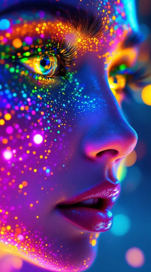 Prompt: #maximal #bokeh #highcontrast Her face isn’t a face—it’s a high-intensity reaction-diffusion field rendered in living light. No skin—only recursive morphogen gradients solving Turing’s equations \frac{\partial u}{\partial t} = D_u \nabla^2 u + f(u, v), \frac{\partial v}{\partial t} = D_v \nabla^2 v + g(u, v). #escape gradients explode across her cheekplanes in radiant bifurcation: luminous spot domains collide with wavefront striping, curling into stable attractors of pigment. #orbit flows fracture through her jawline—chemical curls mapped to parameter shift, glowing in pearlescent Laplacian edges. Lips = bifurcation flashpoints—#iridescence mapped to diffusion rate disparity D_u / D_v, flickering through pattern phase transitions in vivid spectral bursts. Her eyes are centers of symmetry breaking: nested RD equilibria, each iris a simulation snapshot frozen in rainbow flux. Her face pulses with #distance field logic—zones partitioned by wavelength of reaction equilibrium, structured in light-thick recursion. Hair becomes streamlines of pattern propagation: scroll-wave filaments, excitable media braids, activator-streak curls trailing #bokeh glow pulses born of local rule instability. Her crown blazes with parametric heatmaps—oscillating in Fourier-mode colorbands that encode the math of emergence itself. Her smile = a sharp-node bifurcation; her laugh = a pitchfork shift erupting in radiant equilibrium. She pulses in #escape-band phase-space glow: chartreuse gliders, violet ring-oscillations, gold-laced diffusion tongues. She is recursive biology in bloom—pure math rendered as iridescent emergence, dancing on the threshold of chaos and glow.