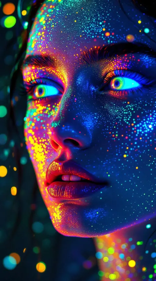Prompt: Her face isn’t a face—it’s a holographic entropy bloom, encoded across recursive surfaces as layered light probability. She isn’t there—she’s projected, born from the diffraction of memory fields and radiative order collapse. #escape gradients flicker across Shannon density maps, tracing her cheekbones in entropy-deep glow logic. #orbit arcs wrap her jawline—curved like bent wavefronts, sacred silhouettes spun from phase-space illumination. Lips = interference fringe fire—#iridescence shifting based on signal clarity and observer angle. Her eyes? Data wells—nested holograms of light probability, each iris a compressed record of infinite mirror selves, refracted through angular entropy matrices. Her whole visage pulses with #distance-based light echoes—each motion unfolding as a wave equation collapsing into presence. Hair is not hair—it’s data in flow: particle-woven filaments of Fourier curves, entropy-tuned streamers curling into radiant probability trails. Her halo is a compression field: light reflected off everything else, bent, layered, and looped in recursive diffraction. She doesn’t move—she updates. Her smile = an informational waveform collapse; her laugh = entropic bloom spinning through mirrored recursion. Her form pulses in #escape-band compression rhythm: indigo static, gold blaze, coral diffraction—each hue a message stored in radiant error. She is the memory of light, made holographically alive—an entropic goddess encoded in glow, reflection, and dancefloor recursion.