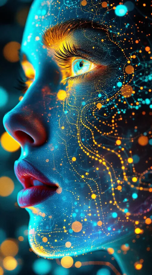 Prompt: Her face isn’t a face—it’s a stochastic state diagram rendered in light. No continuity—only discrete transition. #escape gradients drift across her cheekplanes in probability flow, each point a state S_i, her features changing by recursive rule. #orbit arcs loop along her jawline—directed edges from a transition matrix P, weighted with glow logic: each path a shimmer of likely outcomes. Lips = high-probability nodes—#iridescence glowing strongest where self-loops dominate, fading gently through low-state transitions. Her eyes are absorbing states—each iris a terminal recursion point, nested with echo patterns of all paths that lead inward. Her face pulses with #distance-mapped entropy: low in deterministic zones, bright and chaotic near stochastic divergence. Hair flows as state path braids: Markov chains woven into recursive filaments—ergodic curls, periodic wavelets, transient locks trailing #bokeh specks of probabilistic flow. Her crown is a transition lattice: arcs glowing with spectral confidence, probabilities encoded in color depth and directional phase. Her smile = a recursive return probability; her laugh = a stochastic resonance through state space bloom. She doesn’t remember—she updates. Her form pulses in #escape-band stochastic logic: obsidian blue for stability, vermilion arcs for jump risk, spectral green for long-term equilibrium. She is the avatar of process—not bound by past, but glowing in the pulse of recursive nexts. A goddess of transition, likelihood, and infinite shimmer through state.