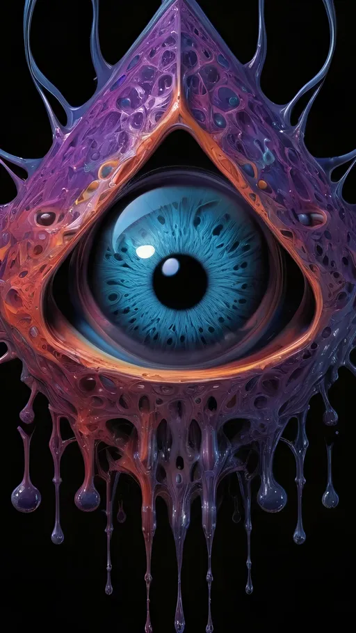 Prompt: Surreal psychedelic creature, beyond human comprehension, entity, trippy, crazy inhuman eyes, multidimensional, fractal, noneuclidien geometries geometric shapes tesseracts, melting, drips, hyper dimensional, drippy, aura, alien, extraterrestrial, extra dimensional,bizarre, ineffable, numinous, counsciousness, strange, unnerving but beautiful, biolocal, mechanical, blobs, atoms, particals, eyes