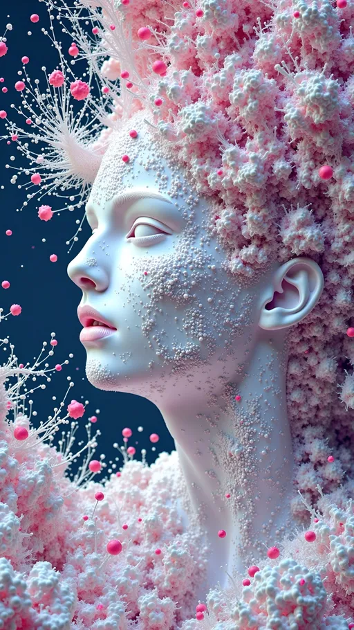 Prompt: This **“flesh mandala”** is a hyperreal masterpiece in **34k**, with stark white flesh and cosmic geometry. The **body parts**—**eyes**, **teeth**, **tongues**, **noses**, **ears**, **organs** like hearts, livers, lungs, and kidneys—are boldly prominent and vividly detailed, blending seamlessly into the pure white, moist flesh that pulses with energy. The composition spirals into **Mandelbrot sets**, **4D hyperspaces**, and **Mobius strips**, twisting into infinite loops and fractals, creating a multidimensional tapestry. Swirling **psychedelic eyes** and **recursive patterns** add surreal depth, while **blood vessels** and **nerves** weave through the layers in vivid **crimson** and **deep blue**. The landscape is accented with shimmering **bismuth**, **malachite**, **lapis lazuli**, and **iridescent opals**, their crystalline structures refracting light and adding cosmic shimmer. Tiny **microscopic organisms**, **fractals**, and **crystals** swirl within, amplifying the surreal complexity. Glistening, alive, and set against a mineral-rich backdrop, it’s an intricate universe—an exploration of body, mind, and infinity, rendered in stunning clarity and surreal beauty.