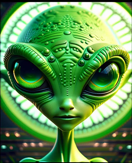 Prompt: extremely hyperrealistic ultra textural green aliens. “Little green men”, in outer space ufo flying saucer, Sure thing! Here are some words describing aliens, specifically of the "little green men" variety:

Extraterrestrial, humanoid, green skin, large eyes, almond-shaped eyes, elongated limbs, slender body, antennae, bald head, smooth skin, small stature, three-fingered hands, otherworldly, mysterious, advanced technology, flying saucer, UFO, space traveler, intergalactic, extreme high organic and metallic extremely hyperrealistic ultra textural green aliens. “Little green men”, in outer space ufo flying saucer, Extraterrestrial, humanoid, green skin, large eyes, almond-shaped eyes, elongated limbs, slender body, antennae, bald head, smooth skin, small stature, three-fingered hands, otherworldly, mysterious, advanced technology, flying saucer, UFO, space traveler, intergalactic, extreme high organic and metallic <mymodel>texture