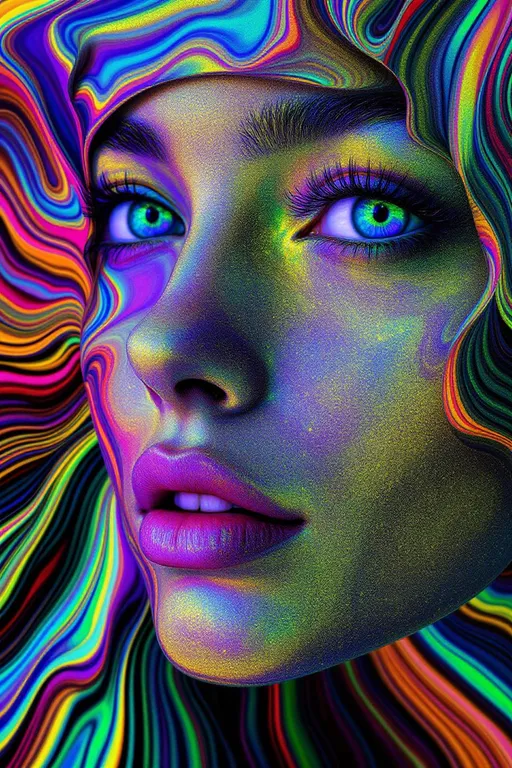 Prompt: Her face is a hypersurface of constant topological type within a foliated 4-manifold. Each feature a leaf in the foliation \mathcal{F}, the structure defined by differential forms on TM. Her expression arises from holonomy flows—eyes trace monodromy paths between sheets of geometry. The rainbow glimmer of her skin is not pigment, but leafwise spectral curvature, light diffracted along tangent bundles. Her hair emanates from quaternion foliation vector fields, warping across normal bundle directions. She is the lamination of form—face distributed across layered worlds.

Tags: #FoliationFace #4ManifoldLayers #LeafwiseLight #QuaternionFieldFlow #RainbowGeometry
