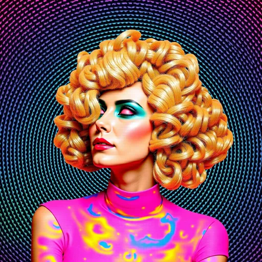 Prompt: 
A radiant Caucasian woman with untamed, spiraling blond curls that twist and morph into fractal patterns, glowing with vibrant, hallucinatory hues—electric blues, neon greens, and ultraviolet purples. Her hair becomes a living tapestry of sacred geometry and infinite mandalas, pulsating with the rhythm of a cosmic heartbeat. Her face is illuminated by a divine, otherworldly glow, her eyes reflecting hyperspace itself—swirling galaxies, alien landscapes, and shimmering, liquid lightforms. The background is an explosion of psychedelic ecstasy: a vortex of infinite dimensions, morphing with DMT-like intensity into crystalline patterns, organic tendrils, and cascading rivers of molten color. The scene feels alive, as if the boundaries between her and the universe dissolve, revealing the interconnectedness of all things. The atmosphere radiates transcendence, the merging of inner and outer realities, and the infinite possibilities of consciousness.
