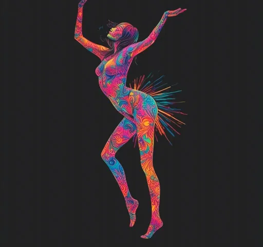 Prompt: <mymodel>Woman in swimsuit posing, psychedelic hallucinations, vibrant lights dancing, colorful patterns, high quality, digital art, psychedelic, vibrant colors, detailed pose, professional lighting