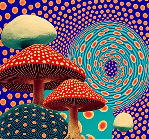 Prompt: <mymodel>Retro psychedelic collage of vibrant, 70s-inspired fungus, mushrooms, vibrant colors and patterns, surreal collage cut and paste composition, landscapes, trippy patterns, optical illusions, planets vintage analog texture, high quality, retro, psychedelic, vibrant colors, surreal, vintage, analog texture, detailed patterns, artistic