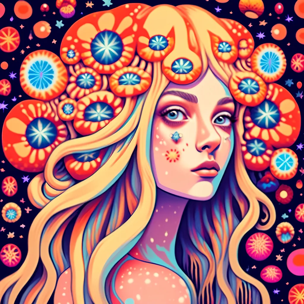 a psychedelic poster art illustration of a psychede...