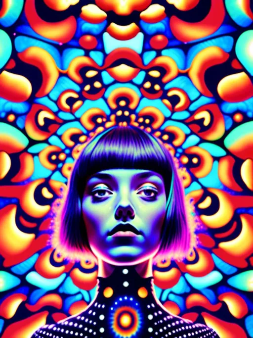 Prompt: a psychedelic girl on psychedelic magic mushrooms, her pupils are hugely dilated, with stars in her eyes she perceives ineffable geometries, colors that do not exist, fractals, the astral reality of her nature, while surrounded by psilocybe cubensis mushrooms, liberty caps, hallucinations and hallucinogenic mushrooms in a psychedelic poster art illustration <mymodel>