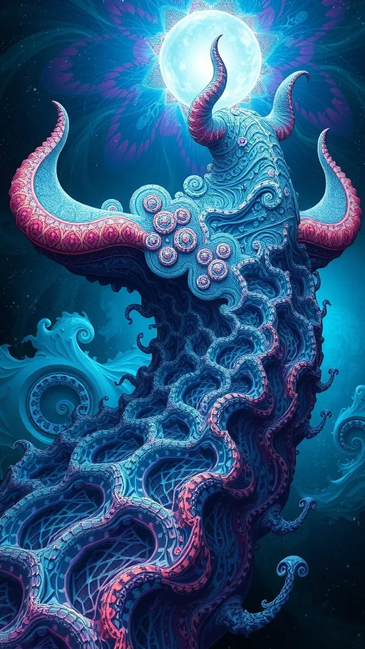 Prompt: A strange surreal interdimensional psychedelic entity/creature, made of fractal geometry, existing in many dimensions simultaneously, melting from one dimension to the next, phasing in and out of reality, inter dimensional fractal geometry come to life, psychedelic, trippy, weird, but beautiful, 