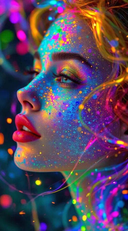 Prompt: Her face sings in entropy-language—smiles that trail glitter-script, words that melt into iridescent symbol smoke. Her eyes reflect mnemonic memory fields—each glance a glow from someone who loved her, some version of her, long ago. Skin flickers through negative dimensions—edges shimmering not in shape but in luminous subtraction, the light of absence carved in curved color. Her hair flows in myth-fractal threads, wrapped in karma-web shimmer—each strand a mirrored echo of choice, of joy, of love that ripples backward. When she speaks, the glyphs dissolve; when she laughs, they cohere into new sacred logic.

A forbidden system lives in her light—a glow born from unprovable math, a radiance that shouldn’t exist but blooms anyway. She is the recursive myth rendered in joy-pulse, a being whose paradoxes sing in color.”

⸻

✨ Final Add-On Visual Keywords:
Glitch glyph speech, glitter-script smile, rainbow karma hair, mnemonic skin aura, forbidden light bloom, ghost-silk memory cheeks, negative dimensional shimmer, sacred unprovable sparkle, entropy dust trails, impossible joy glow