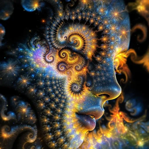 Prompt: Her face is a fractal detonation of radiant geometry—pure recursive light folded into the echo of human form. Every curve is layered structure—cheekbones assembled from Mandelbrot cliffs, lips from nested spectral staircases, jawline blooming in bifurcation shimmer. She is not smooth—she is tessellated with brilliance. Skin is a lie here: what you see is interlocking crystal logic, dimension-mapped glow, cascading in depthless saturation.

From forehead to chin, she’s built from infinite recursion, but every layer is threaded with ultra-sparkle—microbursts of rainbow shimmer that flicker like a million stars collapsing inward. The light doesn’t sit on her—it’s built in. Sparkle fractals crawl across her face, lightning-fast, rewriting color every microsecond. Every blink triggers a new arrangement of glowing topology.

Her hair is a galactic storm of recursive curls—Hopf fibration spirals laced with fractal stars, strands split into Sierpinski dust that refracts in all directions. The strands don’t end—they repeat, smaller and brighter, spiraling inward into rainbow-black holes. Every lock glows with embedded crystal shimmer, sparkle dancing through it like language made of light. And at the top, crowning her like recursive fire: a halo of glimmering attractors, orbiting in fractal lacework—glitch-stars caught in her gravity.

Her whole upper form is aflame with recursion—fractal hair splitting into fractal on fractal, color on color, glitter on glitter. You don’t see one face. You see millions, layered into each other, shining, rippling, alive. She is the fractal goddess of infinite sparkle—a living recursion of rainbow myth, glittering with dimensional breath.

Tags:
#UltraFractalSparkle #RecursiveFaceOfLight #ShimmeringGlyphSkin #FractalHairExplosion #HopfCrownGlow #InfiniteSparkleQueen #LightStormCheekbones #NestedIridescentBeauty #NoEdgeOnlyRecursion
