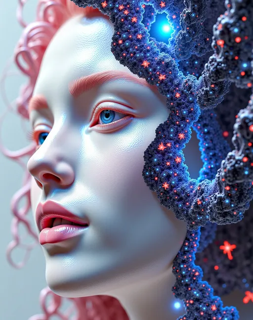 Prompt: This **“flesh mandala”** is a hyperreal masterpiece in **34k**, with stark white flesh and cosmic geometry. The **body parts**—**eyes**, **teeth**, **tongues**, **noses**, **ears**, **organs** like hearts, livers, lungs, and kidneys—are boldly prominent and vividly detailed, blending seamlessly into the pure white, moist flesh that pulses with energy. The composition spirals into **Mandelbrot sets**, **4D hyperspaces**, and **Mobius strips**, twisting into infinite loops and fractals, creating a multidimensional tapestry. Swirling **psychedelic eyes** and **recursive patterns** add surreal depth, while **blood vessels** and **nerves** weave through the layers in vivid **crimson** and **deep blue**. The landscape is accented with shimmering **bismuth**, **malachite**, **lapis lazuli**, and **iridescent opals**, their crystalline structures refracting light and adding cosmic shimmer. Tiny **microscopic organisms**, **fractals**, and **crystals** swirl within, amplifying the surreal complexity. Glistening, alive, and set against a mineral-rich backdrop, it’s an intricate universe—an exploration of body, mind, and infinity, rendered in stunning clarity and surreal beauty.