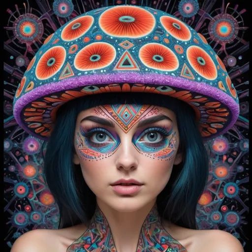 Prompt: amanita mascara in a psychedelic world of DMT, full of geometric shapes 